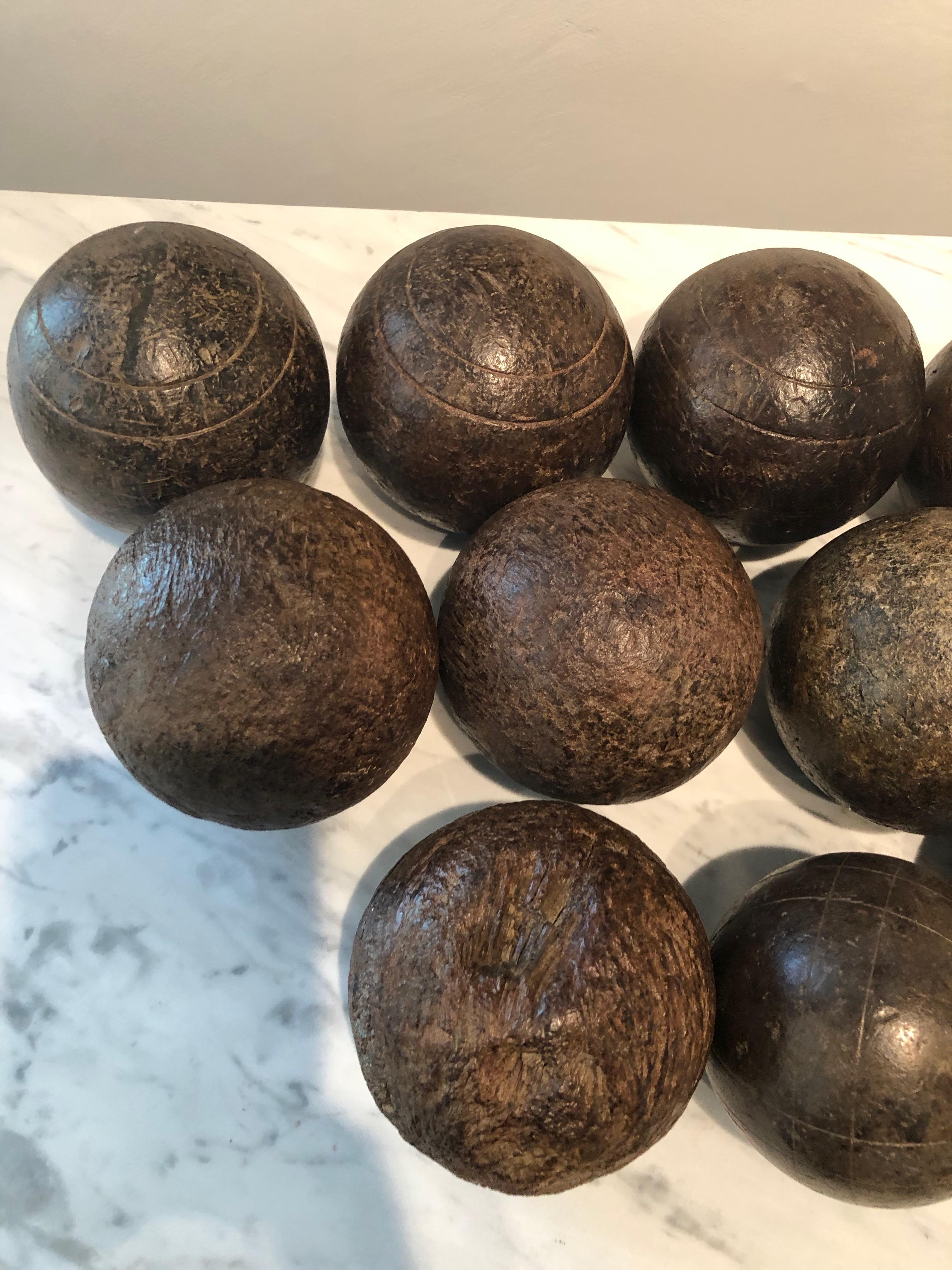 Hand-Carved Collection of Twelve French Walnut Napoleon III Pétanque Boules