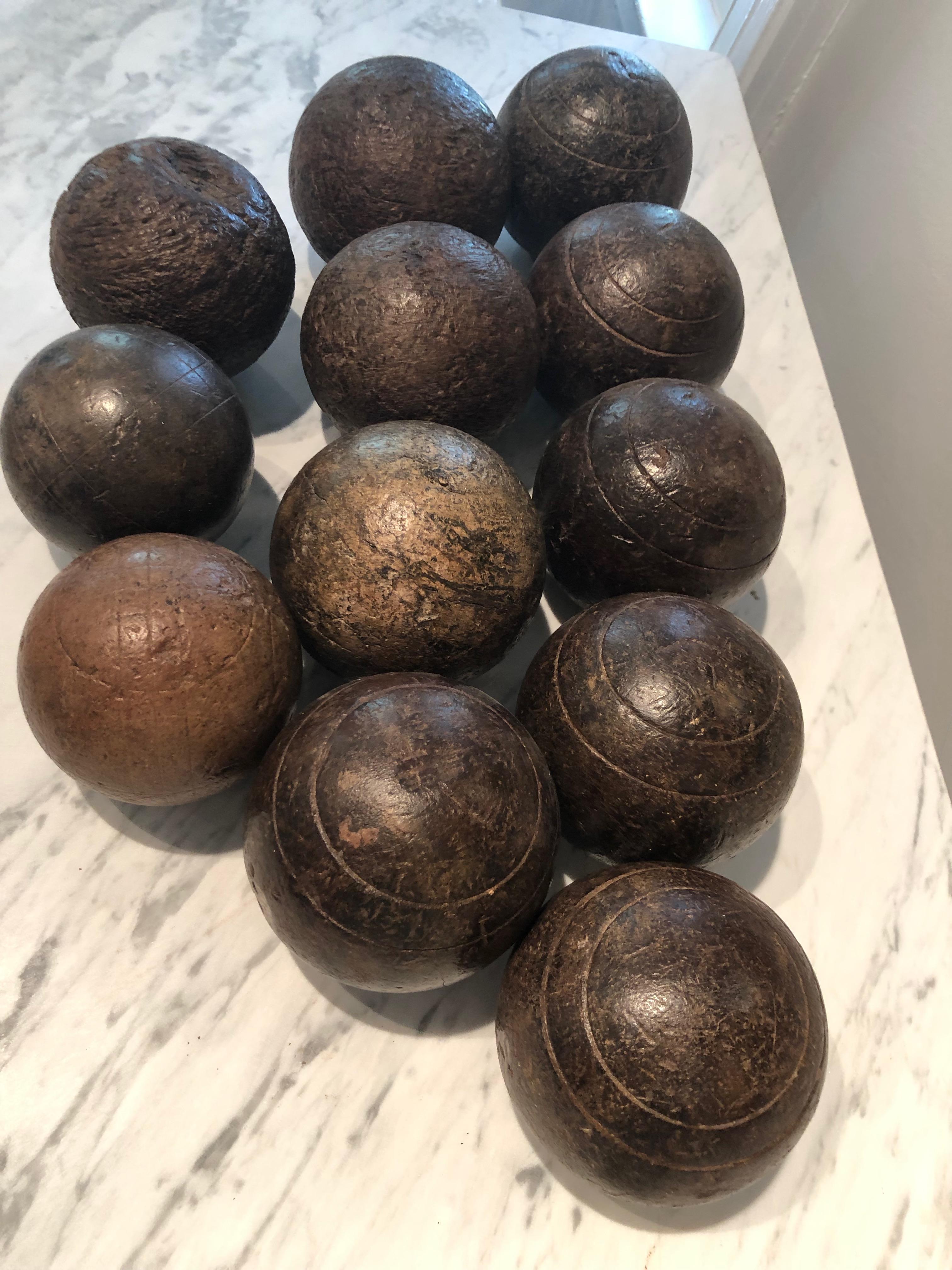 Collection of Twelve French Walnut Napoleon III Pétanque Boules In Good Condition In Woodbury, CT