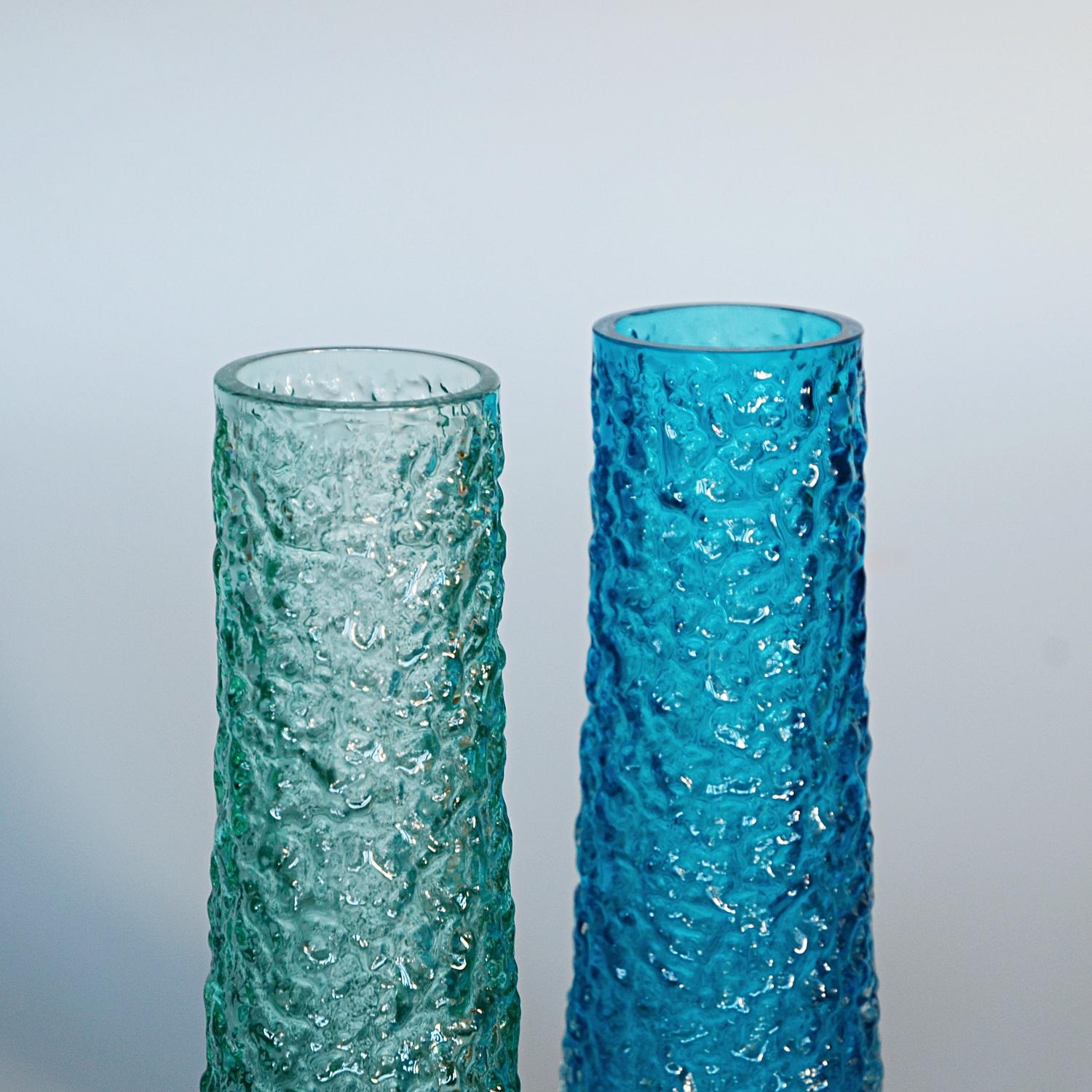 Glass Collection of Twelve Textured Chimney Bark Vases by Geoffrey Baxter, circa 1960