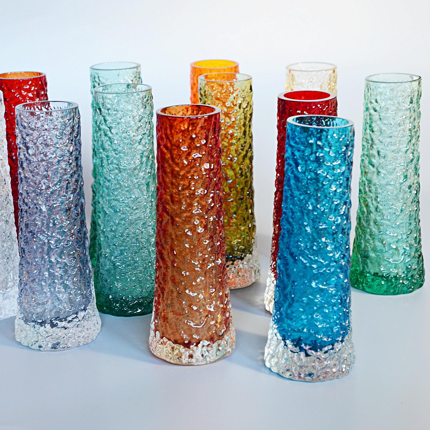 Collection of Twelve Textured Chimney Bark Vases by Geoffrey Baxter, circa 1960 2
