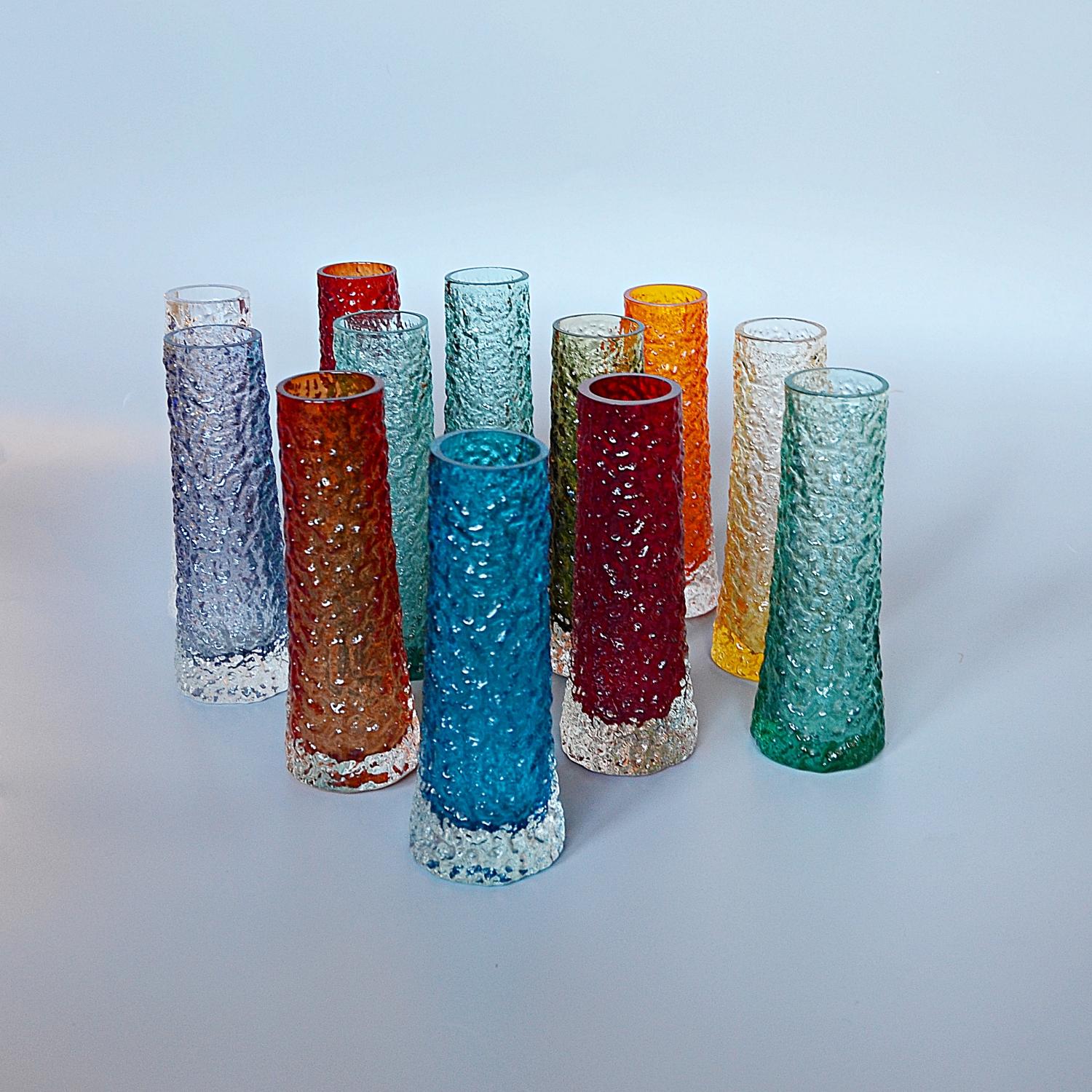 Collection of Twelve Textured Chimney Bark Vases by Geoffrey Baxter, circa 1960 3