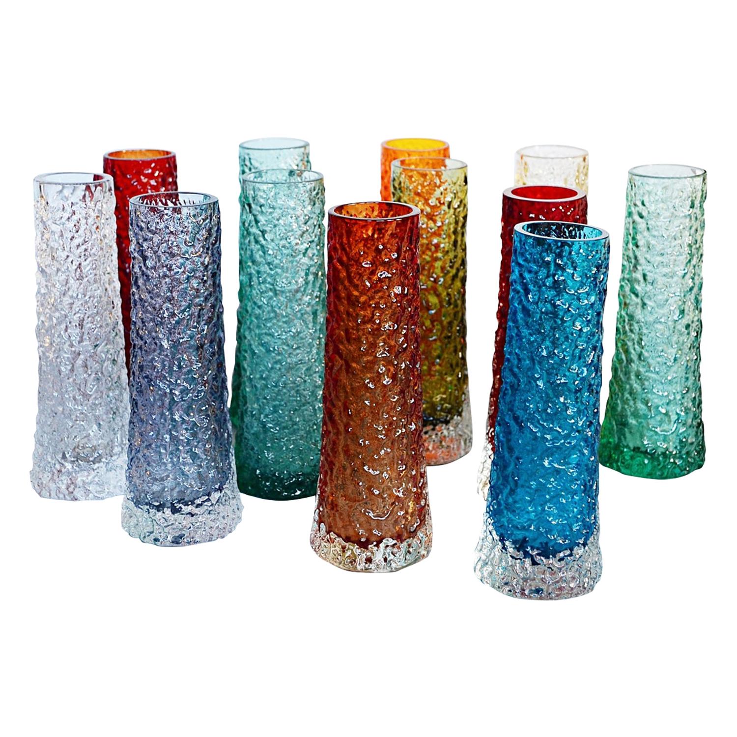 Collection of Twelve Textured Chimney Bark Vases by Geoffrey Baxter, circa 1960