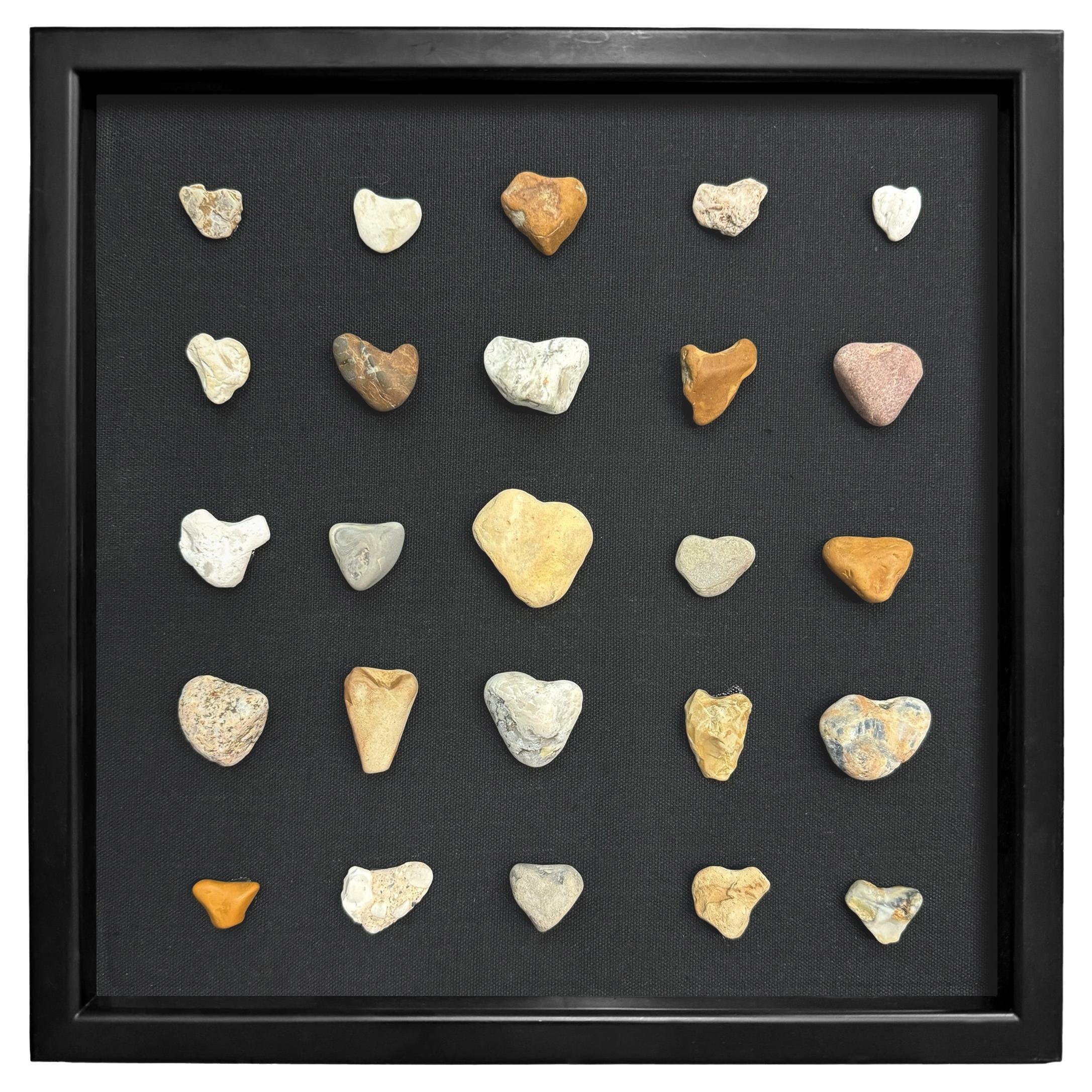 Collection of Twenty-Five Framed Heart Stones For Sale