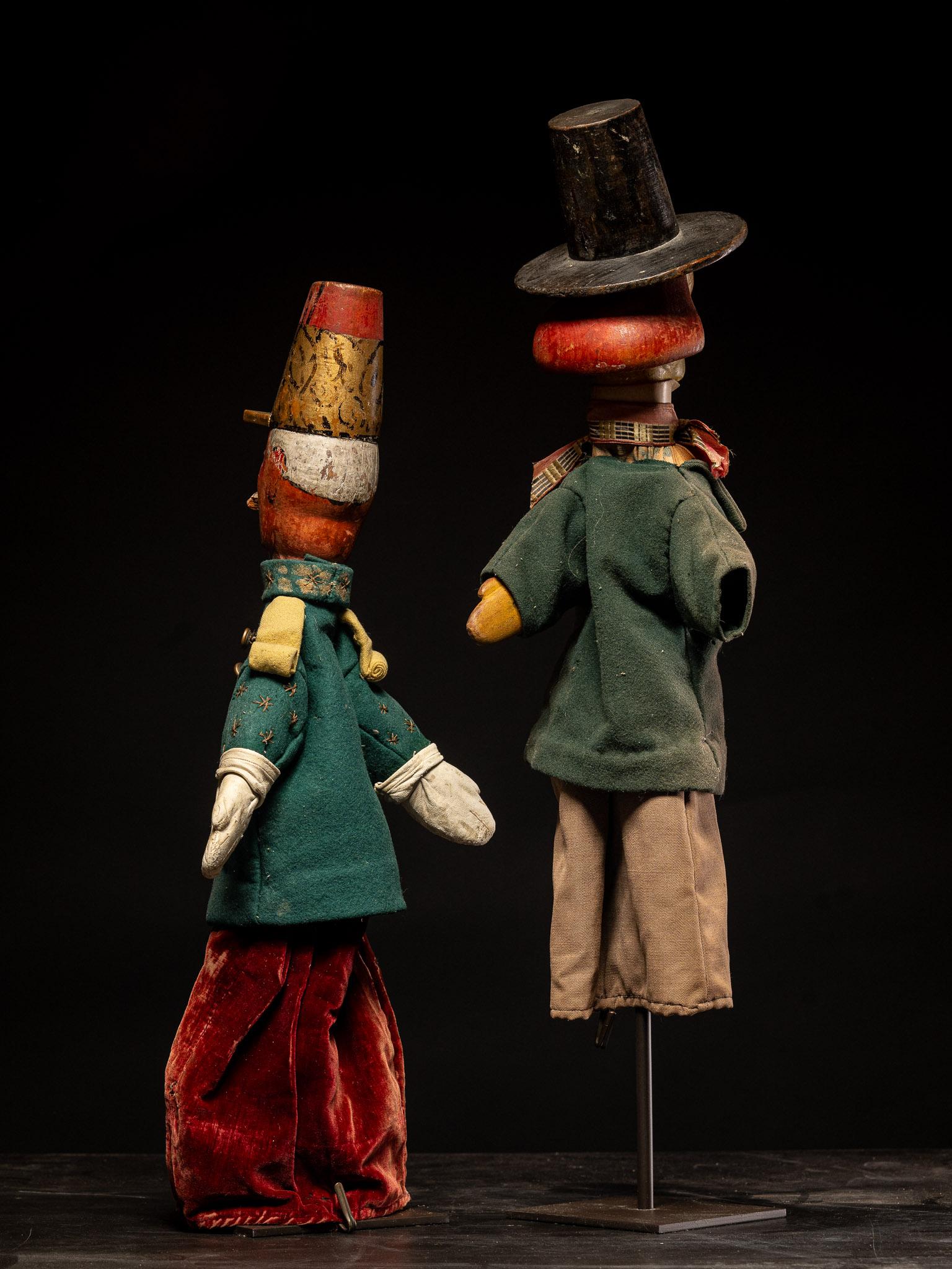Hand-Crafted Collection of  two 19th C French Glove Puppets in original condition.