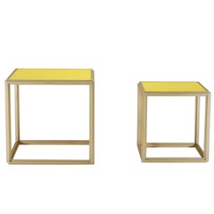 Collection of Two Brass Low Tables, Leather Top, One of a Kind by P. Tendercool