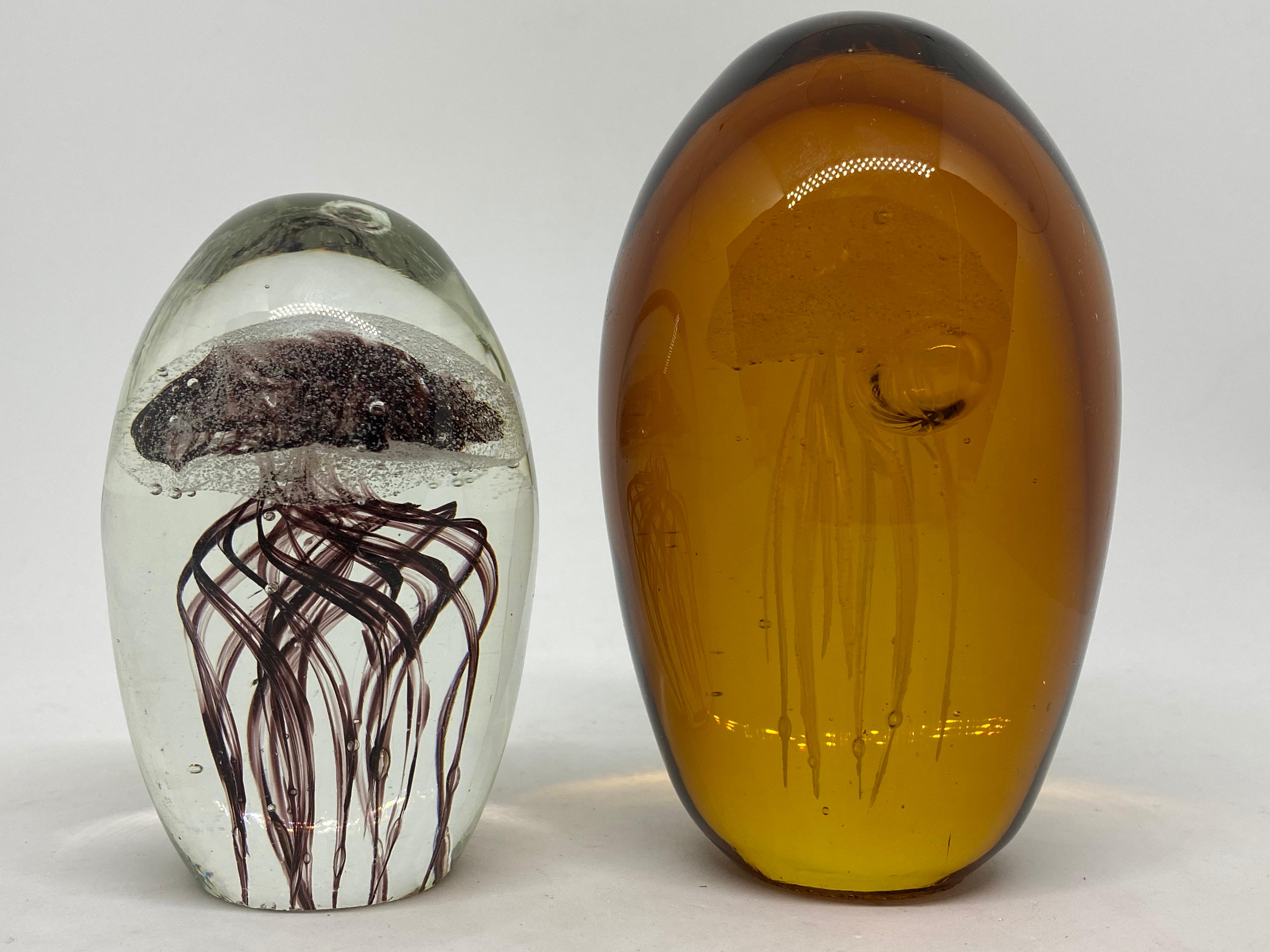 Murano Glass Collection of Two Jelly Fish Murano Italian Art Glass Aquarium Paperweights