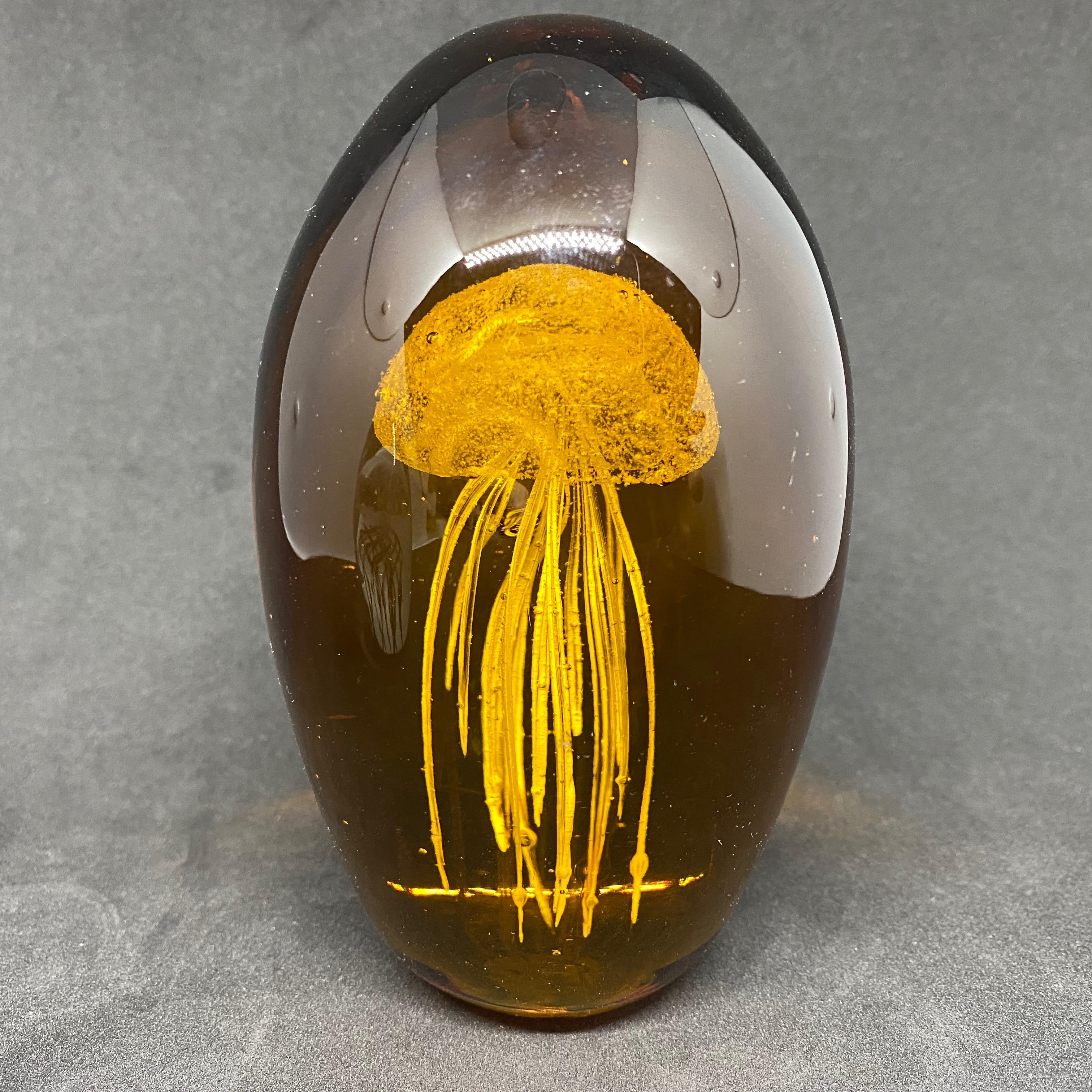 Modern Collection of Two Jelly Fish Murano Italian Art Glass Aquarium Paperweights