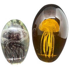 Collection of Two Jelly Fish Murano Italian Art Glass Aquarium Paperweights