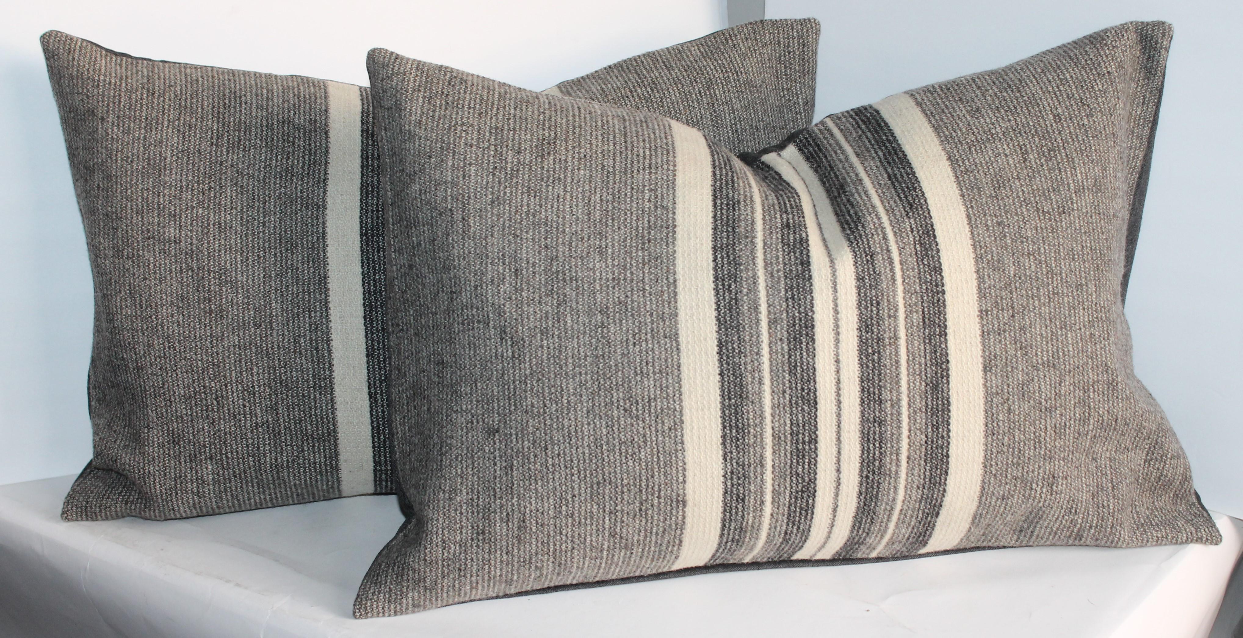 20th Century Collection of Two Pairs of Grey Stripe Woven Pillows For Sale