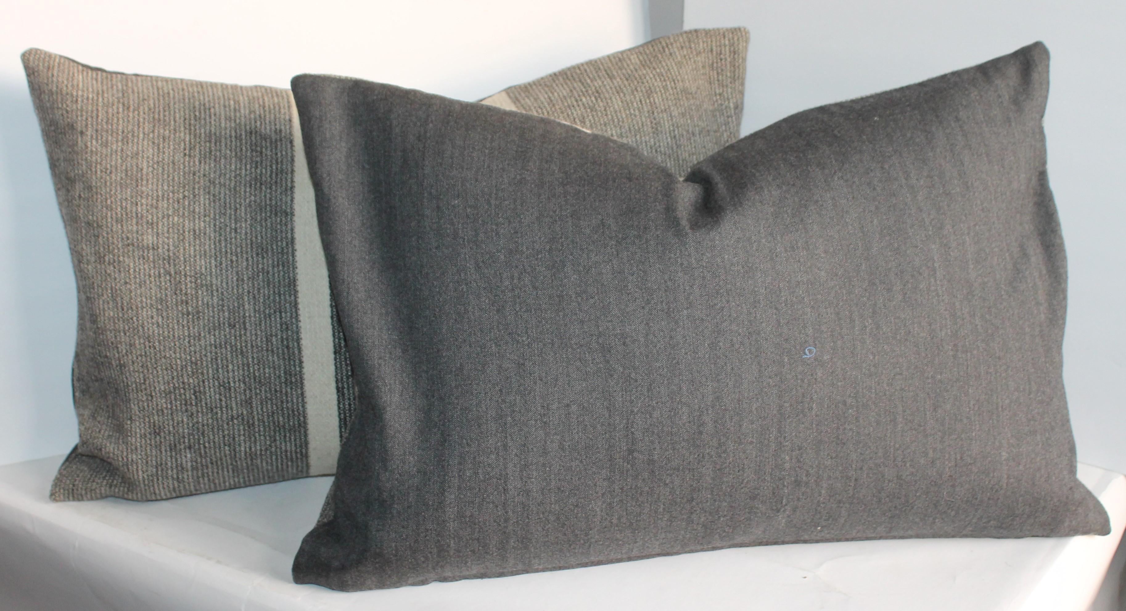 Cotton Collection of Two Pairs of Grey Stripe Woven Pillows For Sale