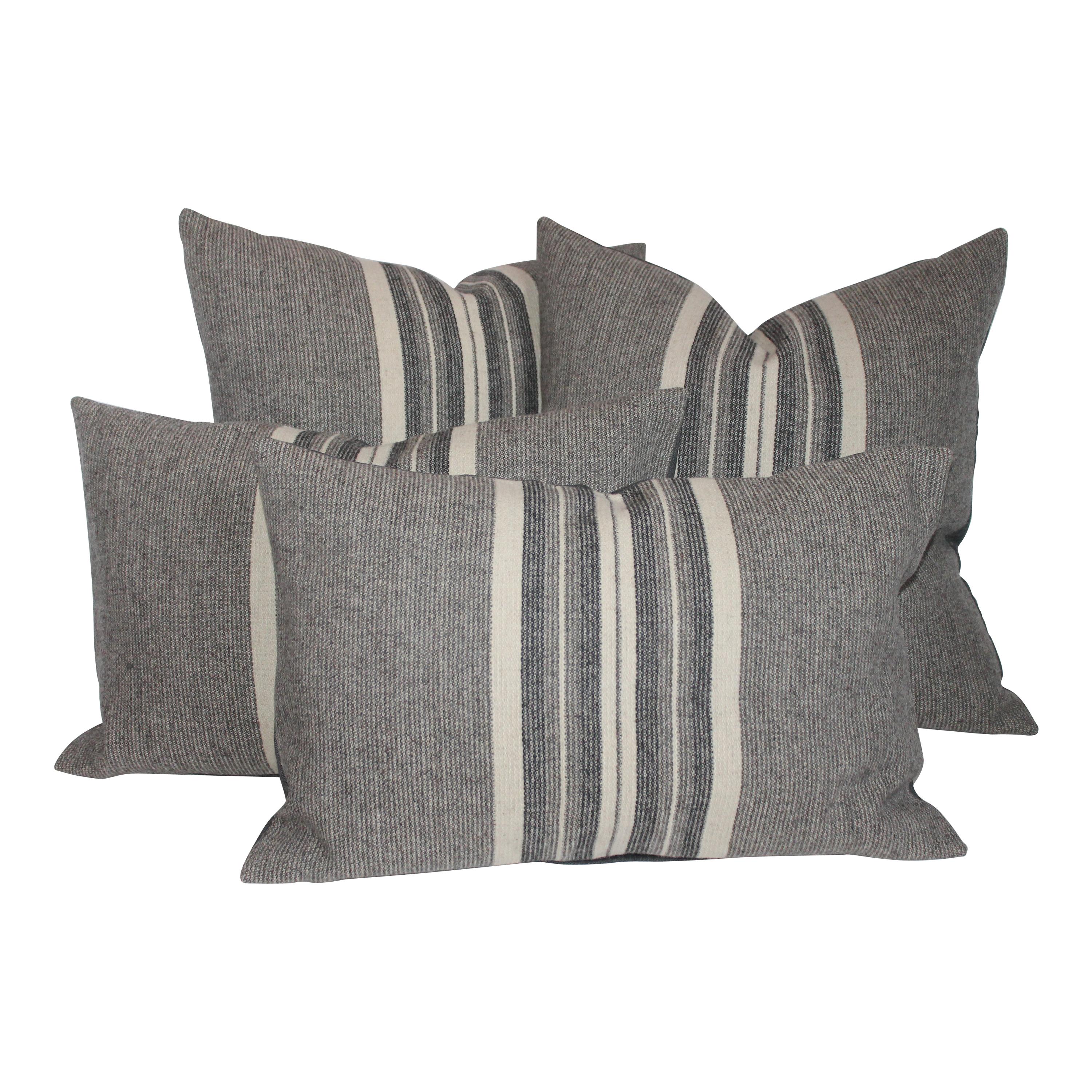 Collection of Two Pairs of Grey Stripe Woven Pillows For Sale