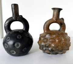 Collection of Two Pre-Columbian Cupisnique Stirrup Ceramic Vessels Peru