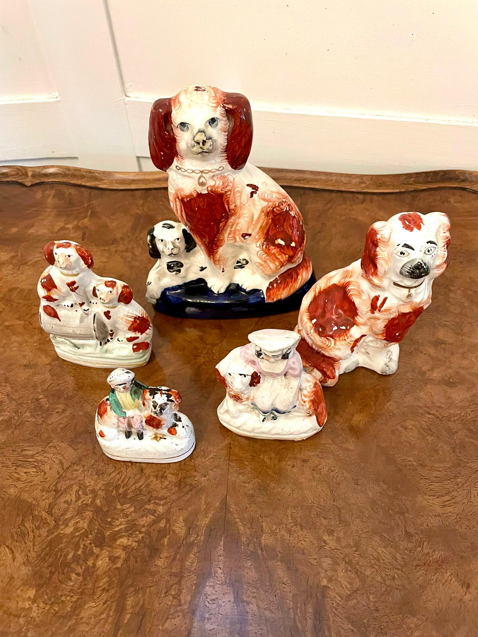 Ceramic Collection of Unusual Antique Victorian Staffordshire Dogs For Sale