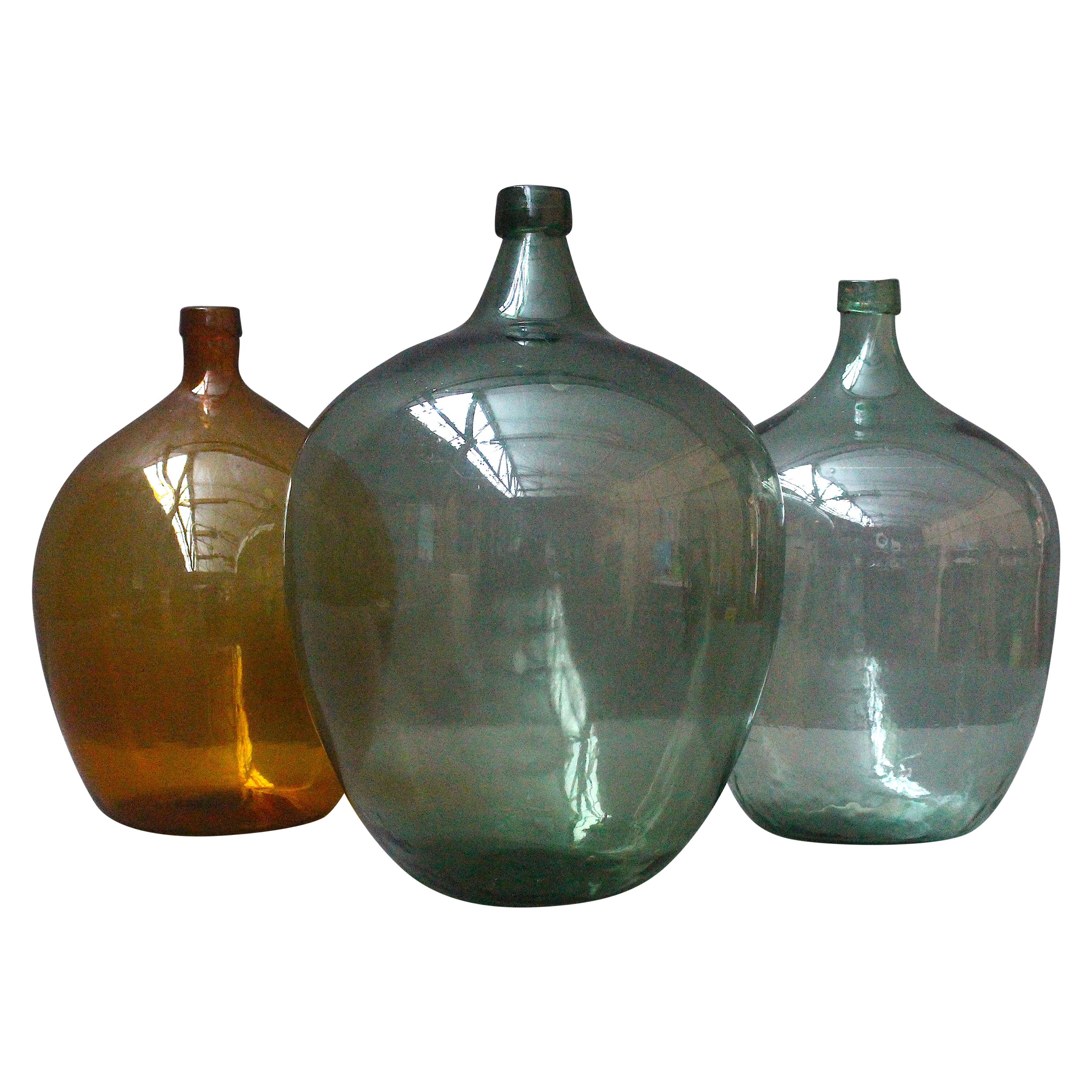 Collection of Very Large Antique French Demijons Hand Blown Wine Bottles For Sale
