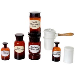 Collection of Vintage Amber Apothecary Glasses, Bottles