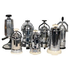 Colección de cafeteras espresso vintage de cromo y aluminio