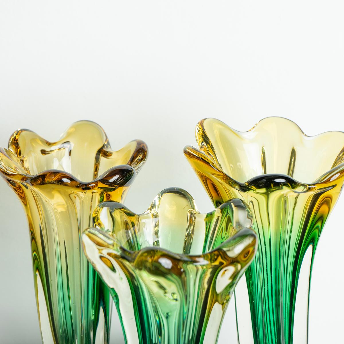 Hand-Crafted Collection of Vintage Freeform Sommerso Murano Glass Vases, C. 1960s