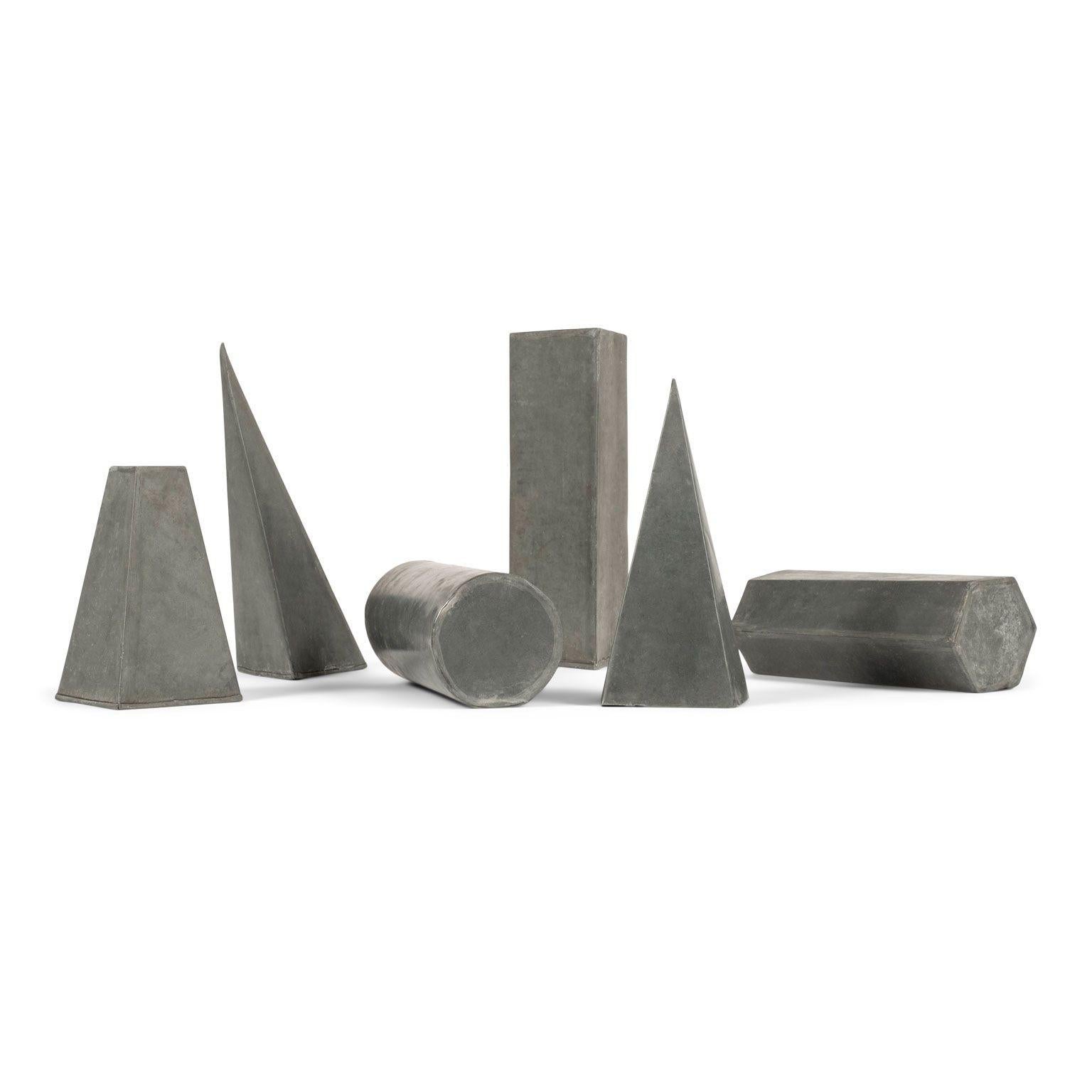 Collection of Vintage Geometric Forms in Zinc For Sale 4