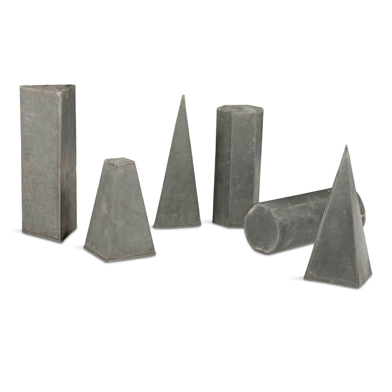 Collection of Vintage Geometric Forms in Zinc In Fair Condition For Sale In Houston, TX