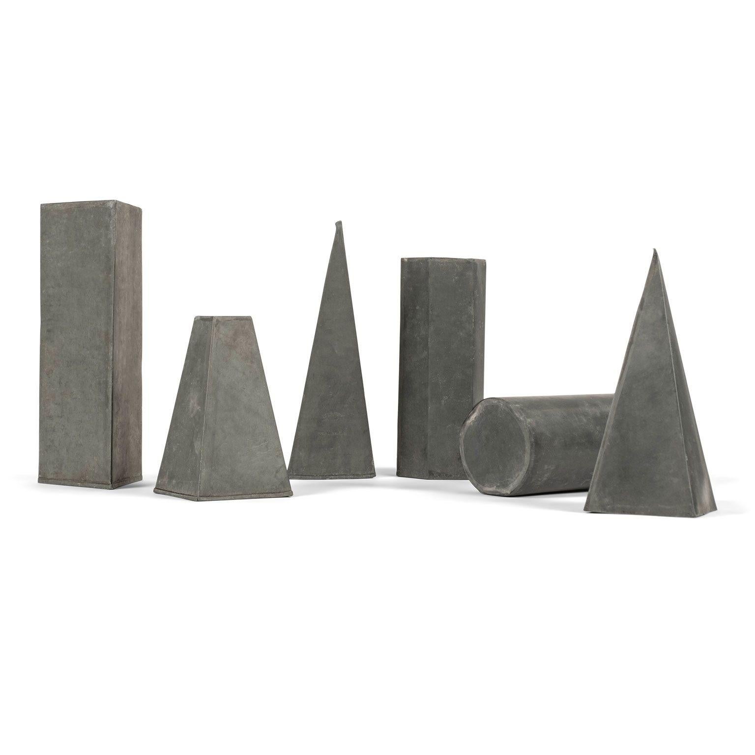 Collection of Vintage Geometric Forms in Zinc For Sale 1