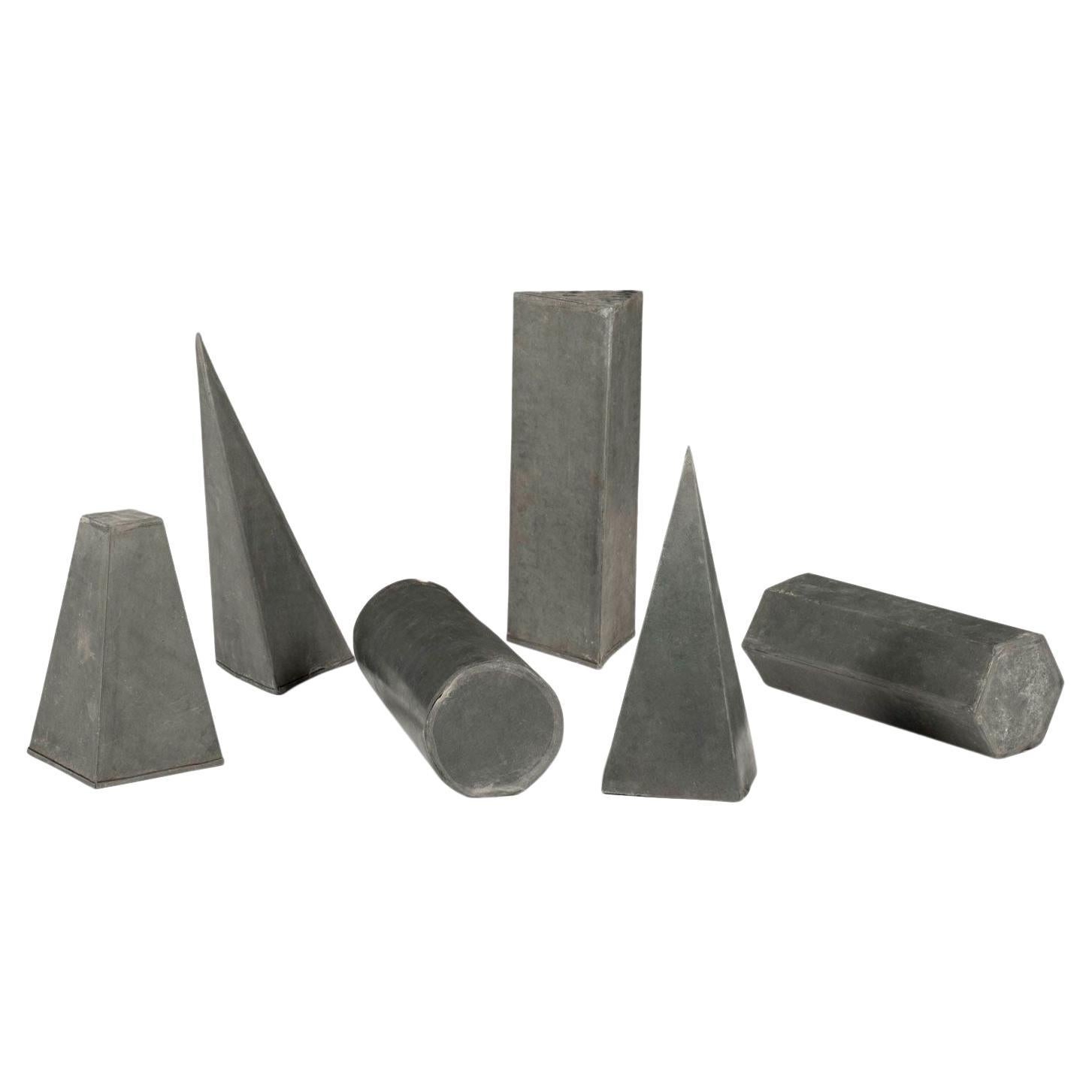 Collection of Vintage Geometric Forms in Zinc For Sale