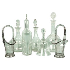 Collection of Used Glass Objects, Dinner Bell, Decanters and Candy Dishes
