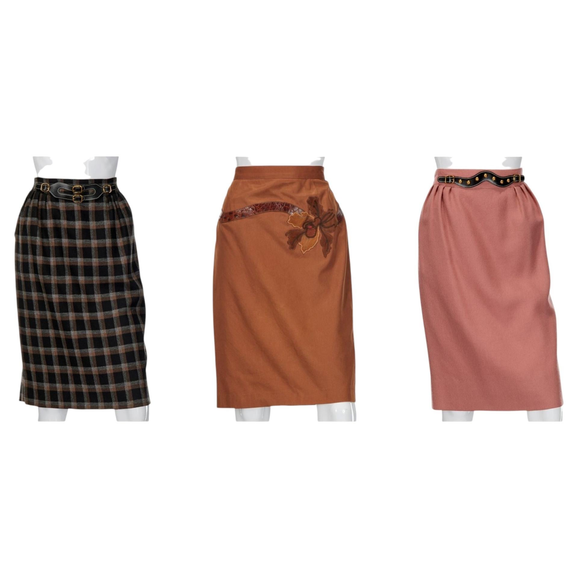 Collection of Vintage Hermes and Gucci Designer Skirts, France & Italy, 1980s