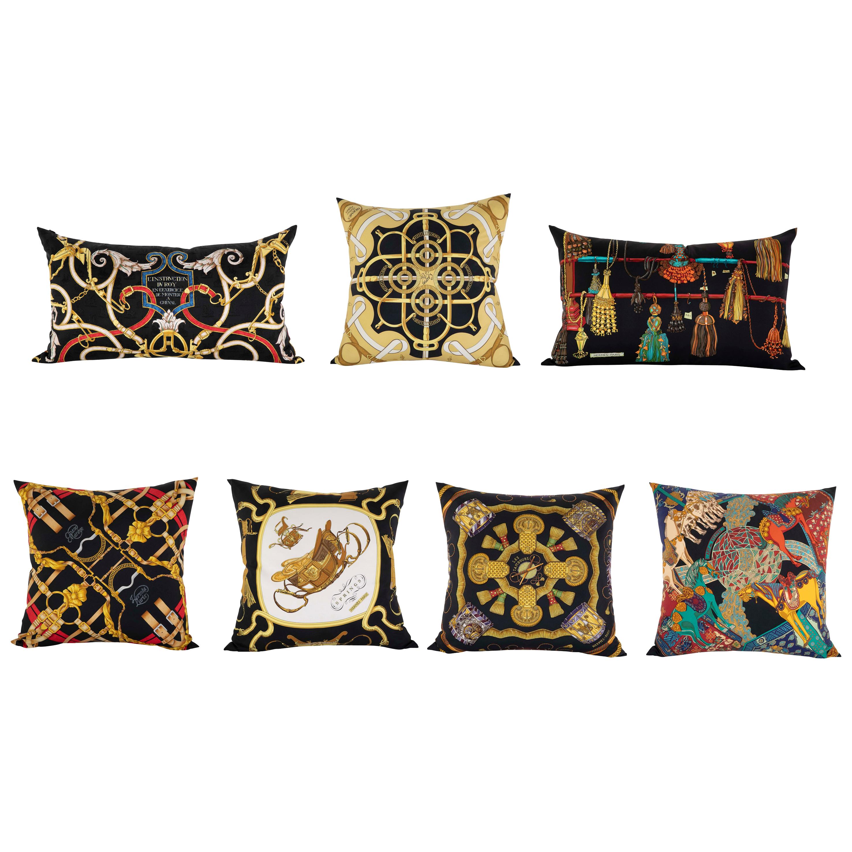 Collection of Vintage Hermes Silk Pillows by Various Designers