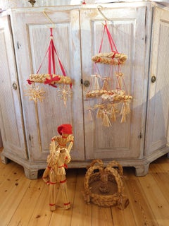 Colección de Adornos navideños suecos vintage de paja tejida a mano.