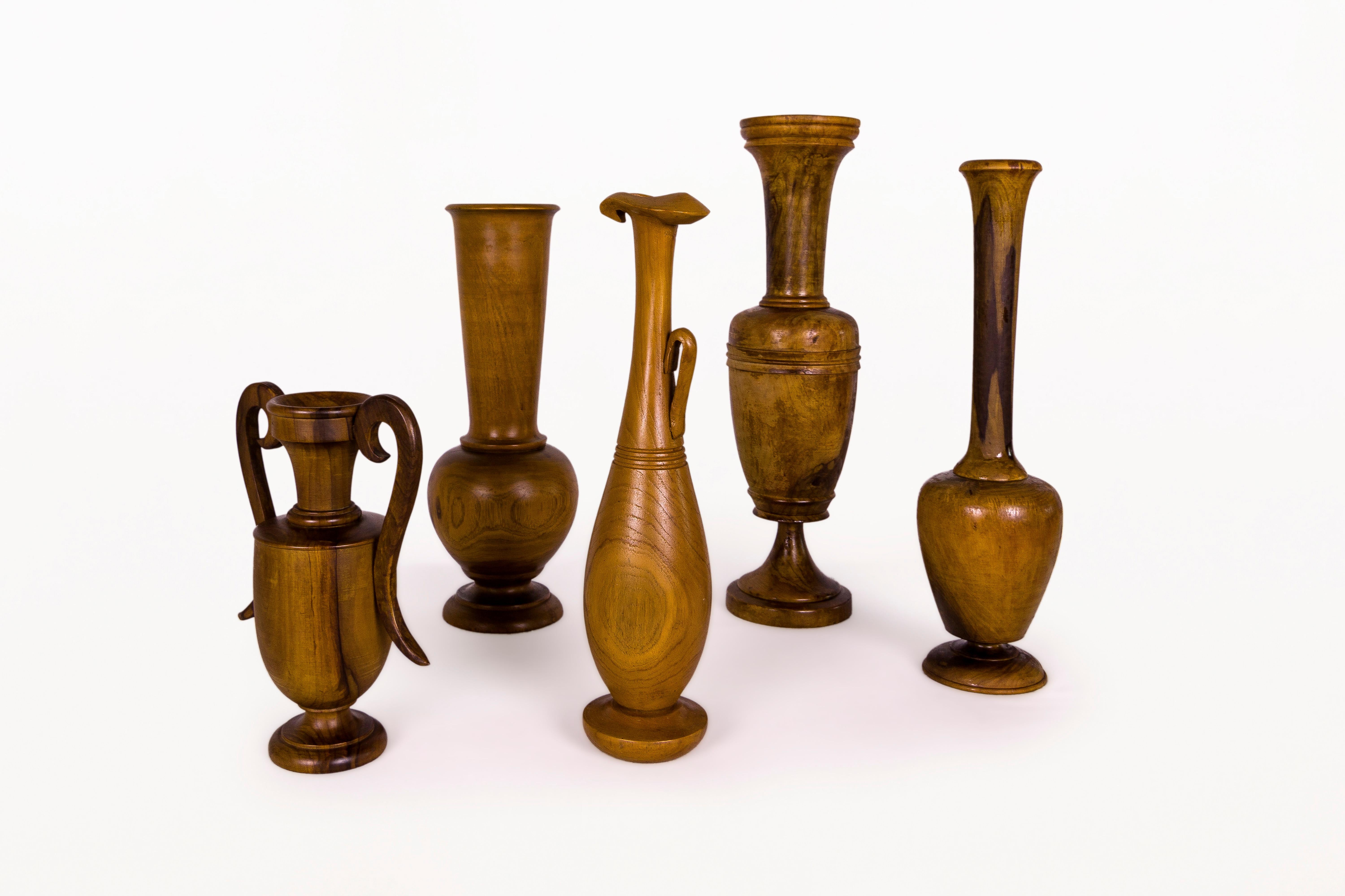 Greek Collection of Wooden Urns, circa 1960, Greece