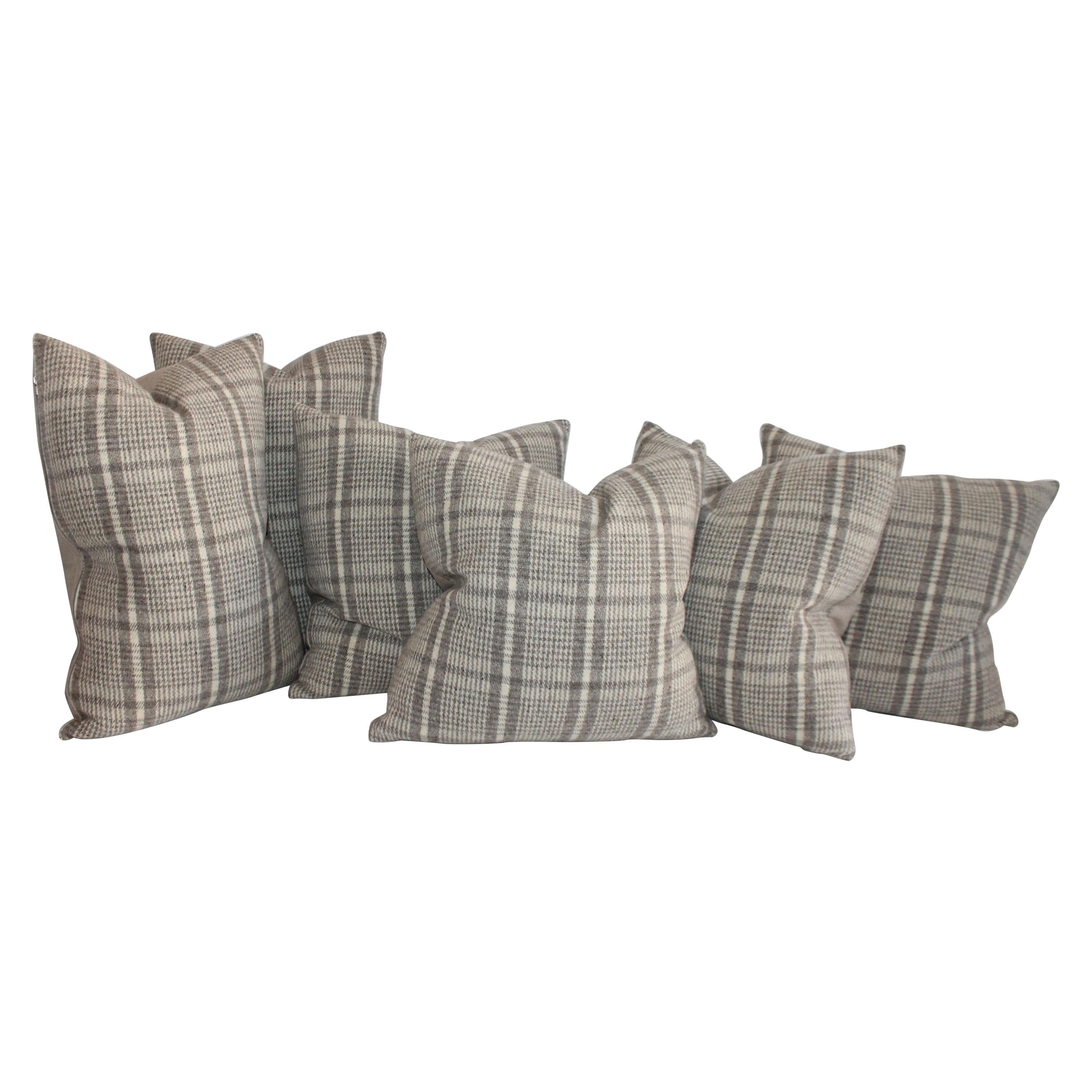 Collection of Wool Plaid Pillows, Six Pillows Total