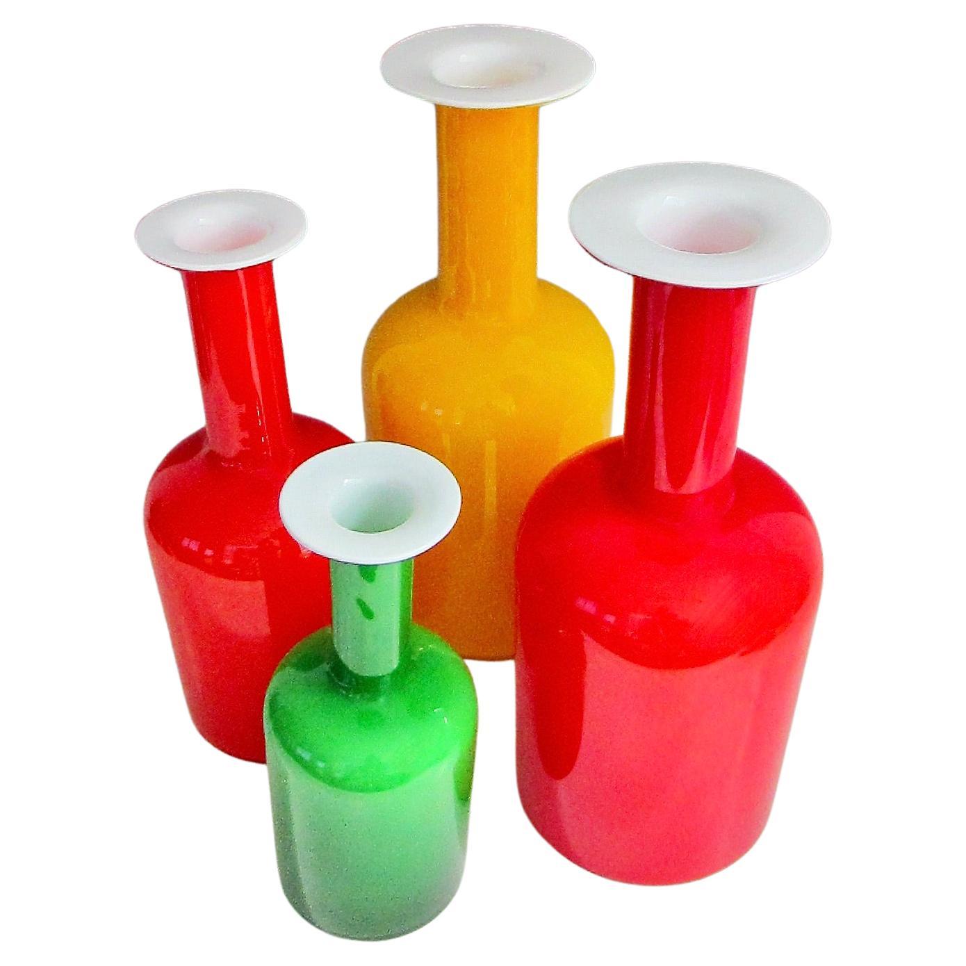 Collection of Yellow Red Green Otto Brauer for Holmegaard glass Bottle Gulvvases For Sale