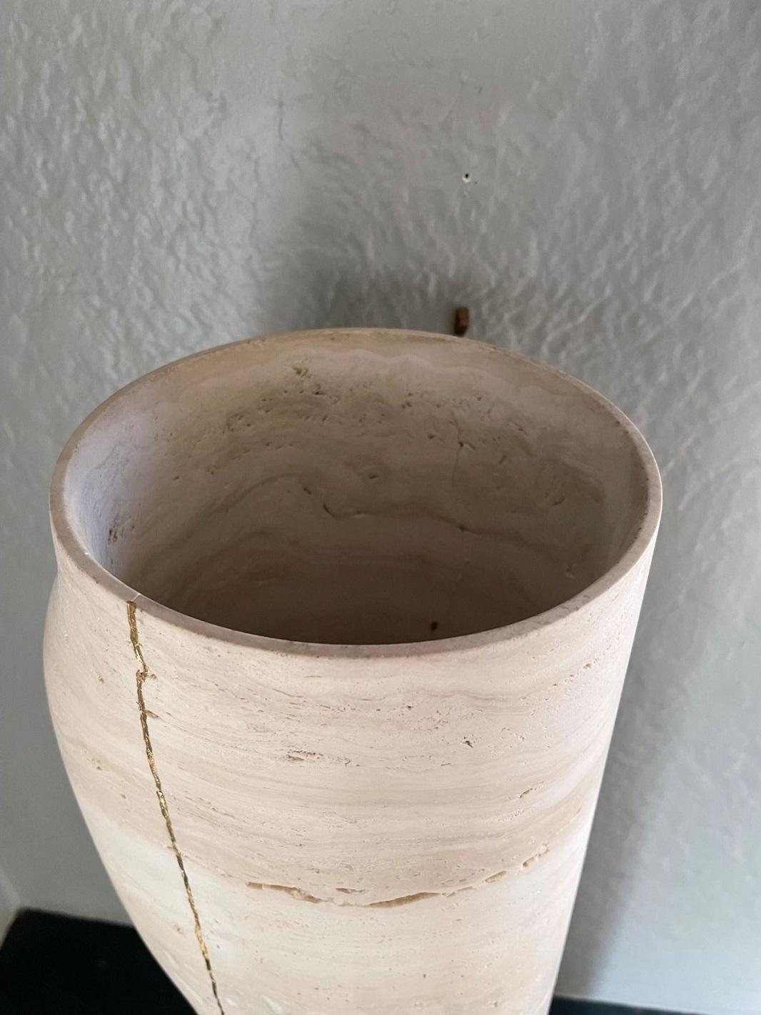 Collection Particuliere Large Travertine BOS Vase For Sale 3