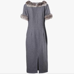 Collection Privée Gray Wool Blend Dress With a Faux Fur Collar And Cuff - '00s