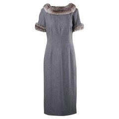 Collection Privée Gray Wool Blend Dress With a Faux Fur Collar And Cuff - '00s