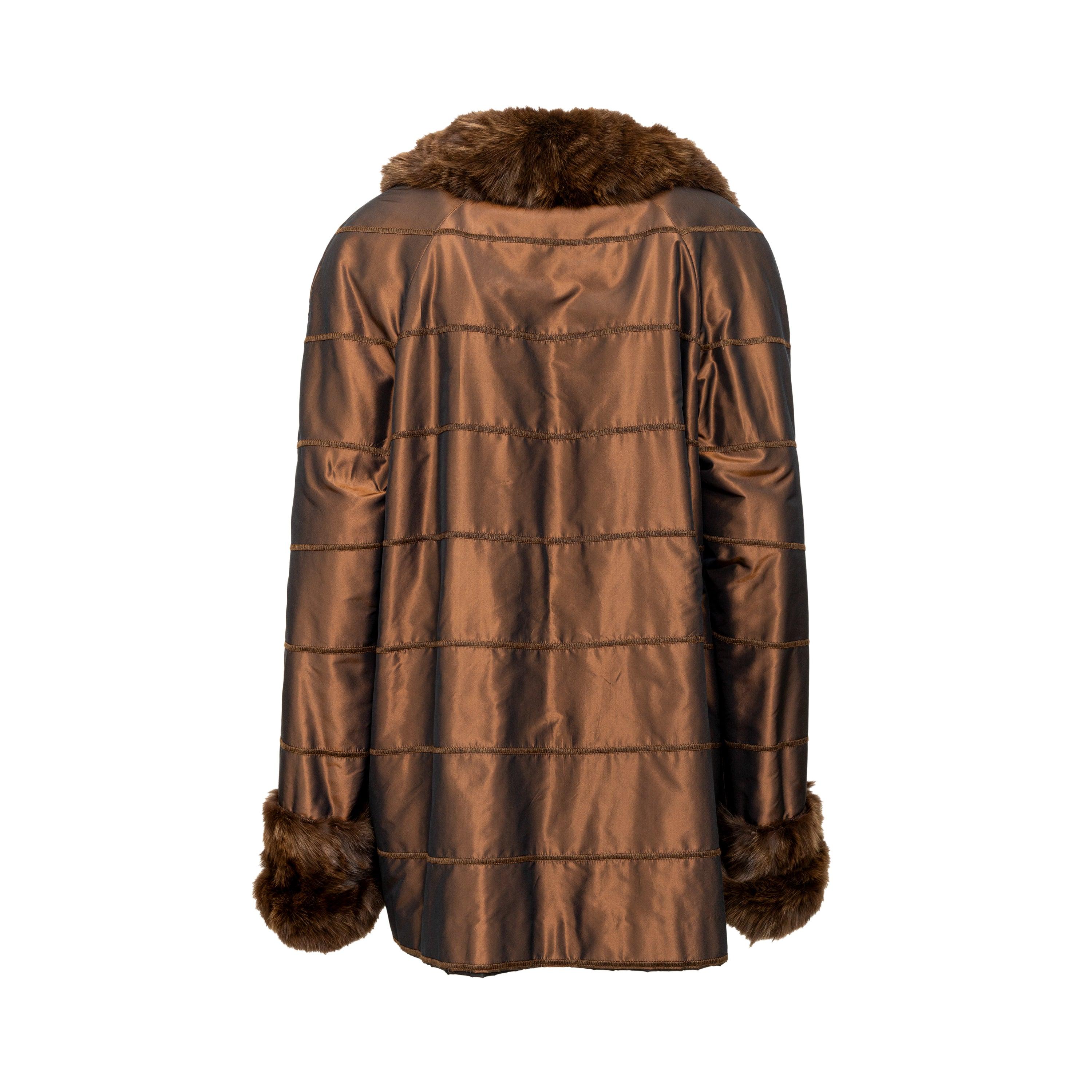 Nero Collection Privée Cappotto in raso con pelliccia - anni '90 in vendita