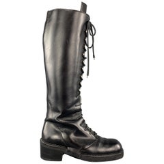 COLLECTION PRIVEE? Size 8 Black Leather Lace Up Knee Hgh Boots