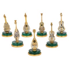 Collectional Seven Italian Modern Miniature Musical Instruments Silver Malachite