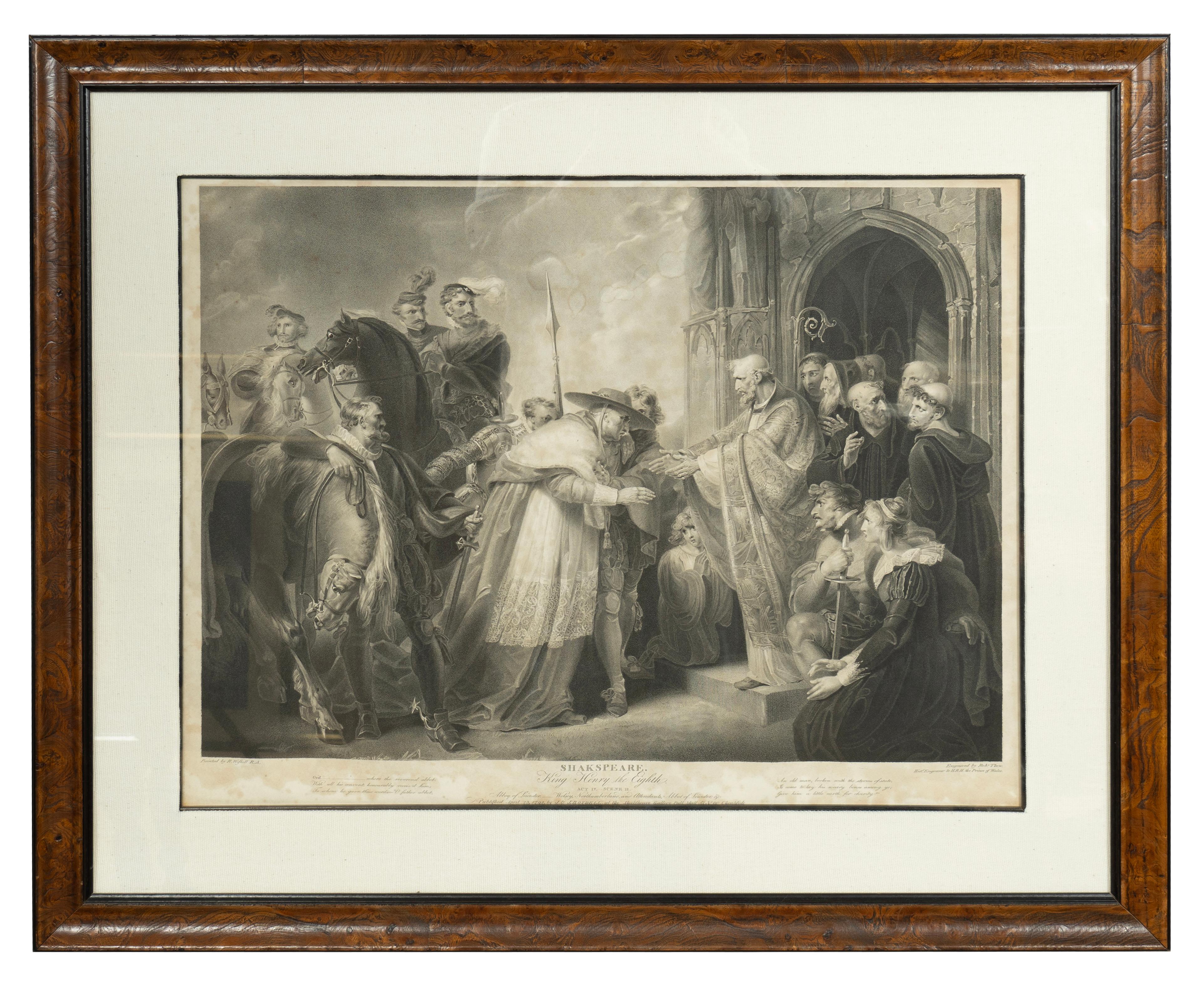 Anglais Collection six encadrées  Gravures de scènes de théâtre de Shakespeare par Boydell en vente