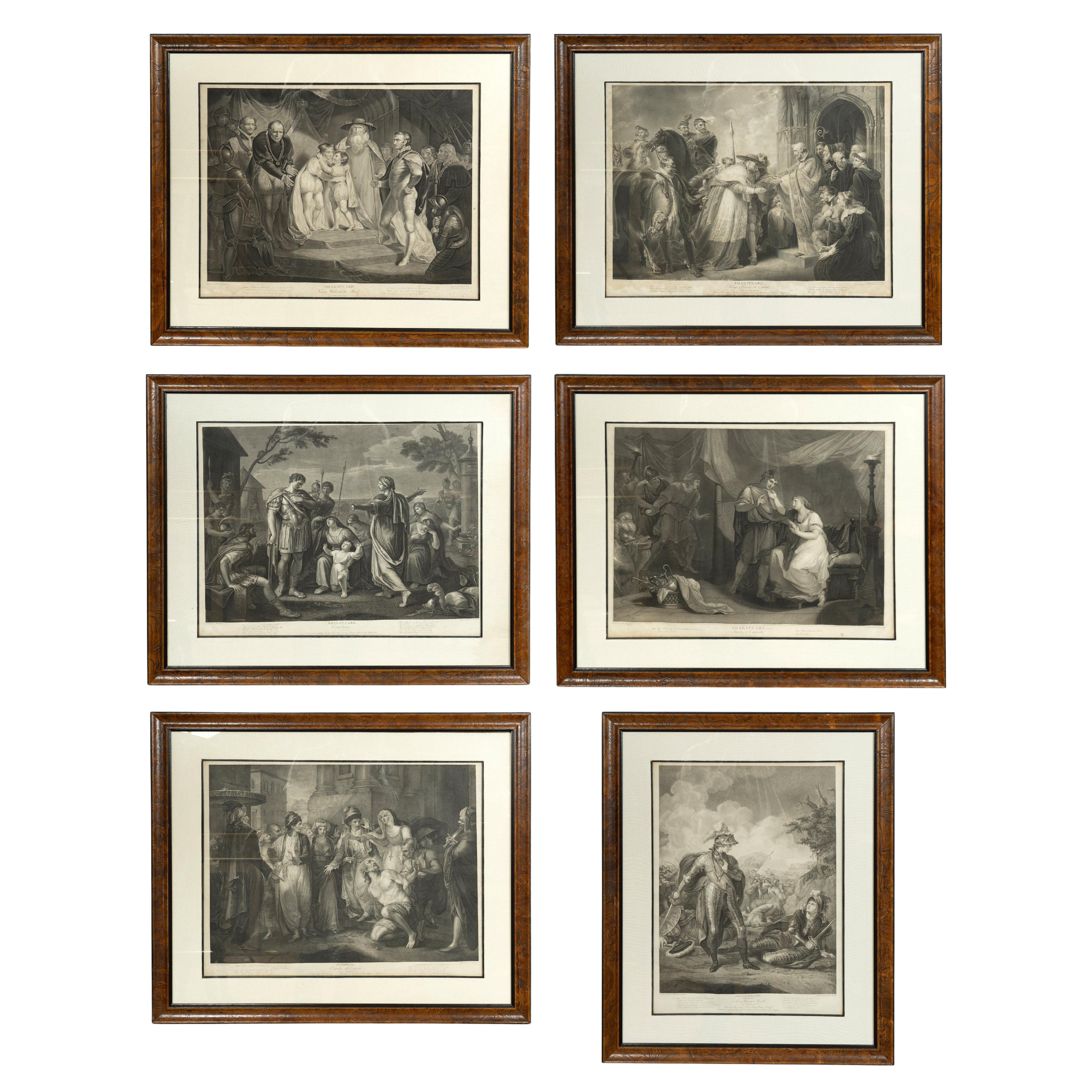 Collection six encadrées  Gravures de scènes de théâtre de Shakespeare par Boydell en vente