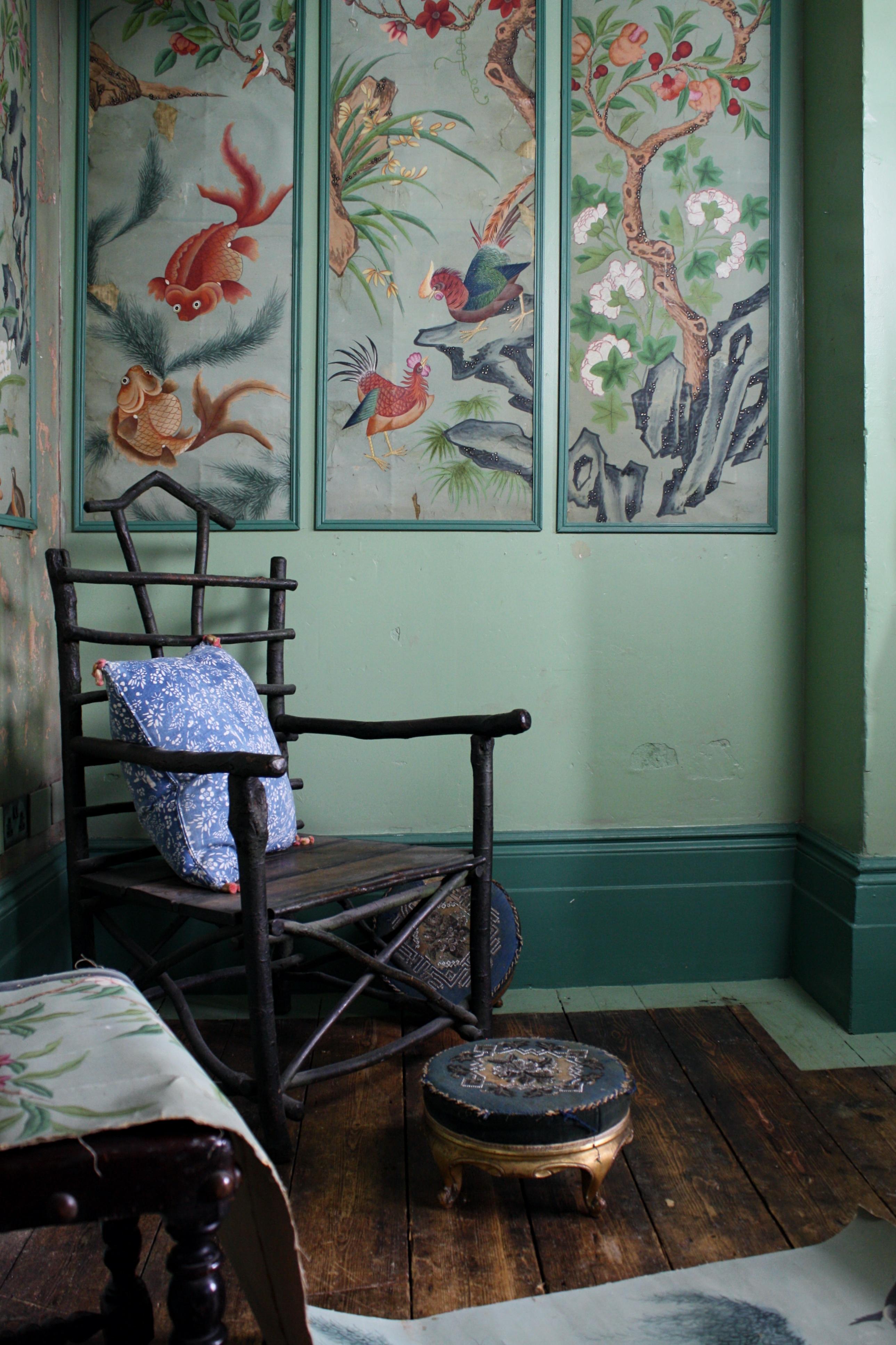 Collection, Six George III Hand Painted Pale Green Chinoiserie Wallpaper Panels 11