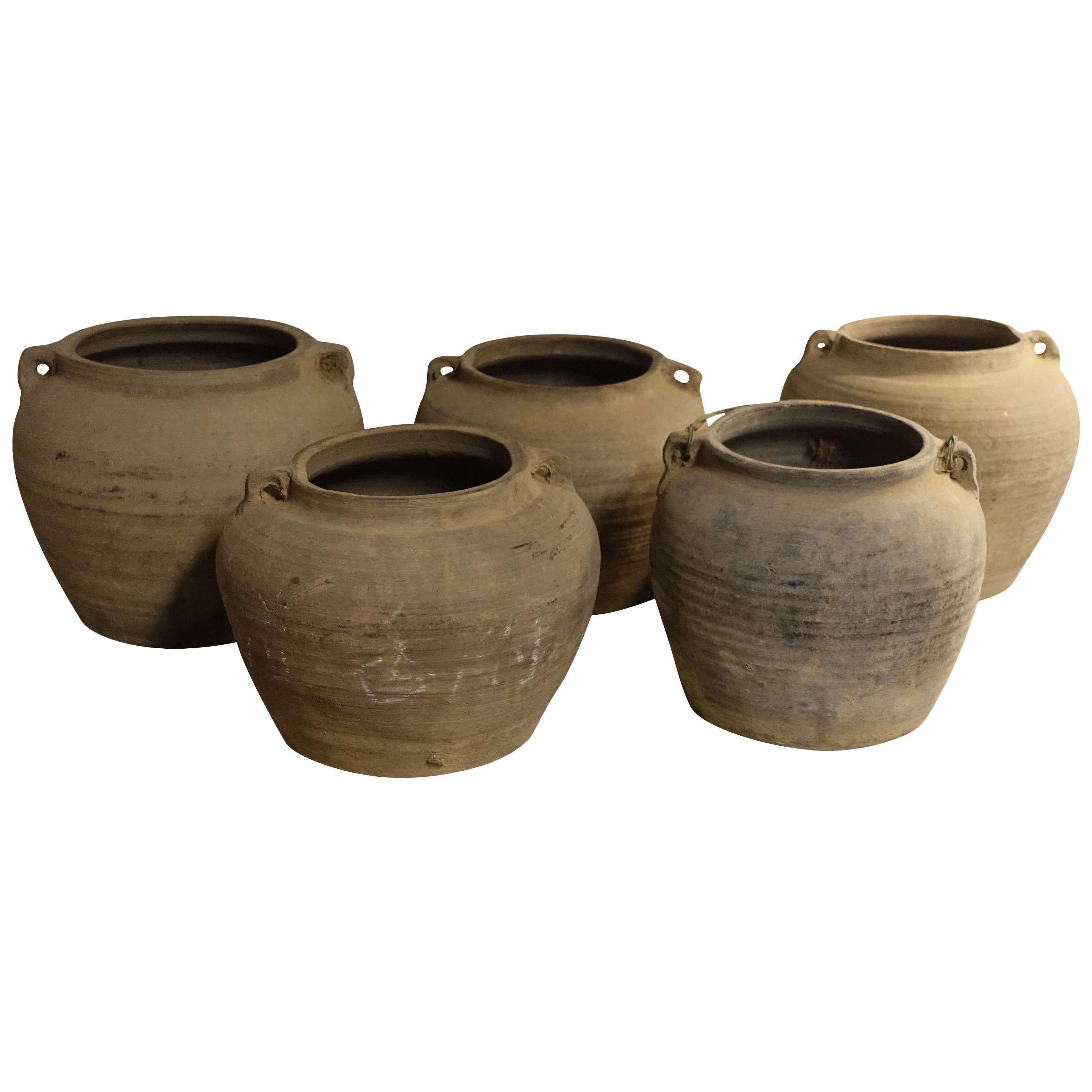 Collection Weathered Taupe Pots, China, 1940s