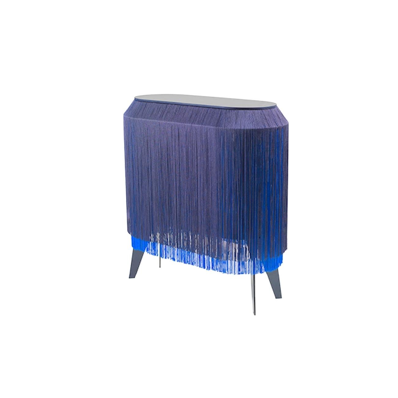 Fabric Blue Fringe Side Table / Nightstand, Made in France For Sale