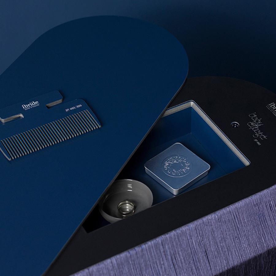 Modern Blue Fringe Side Table / Nightstand, Made in France For Sale