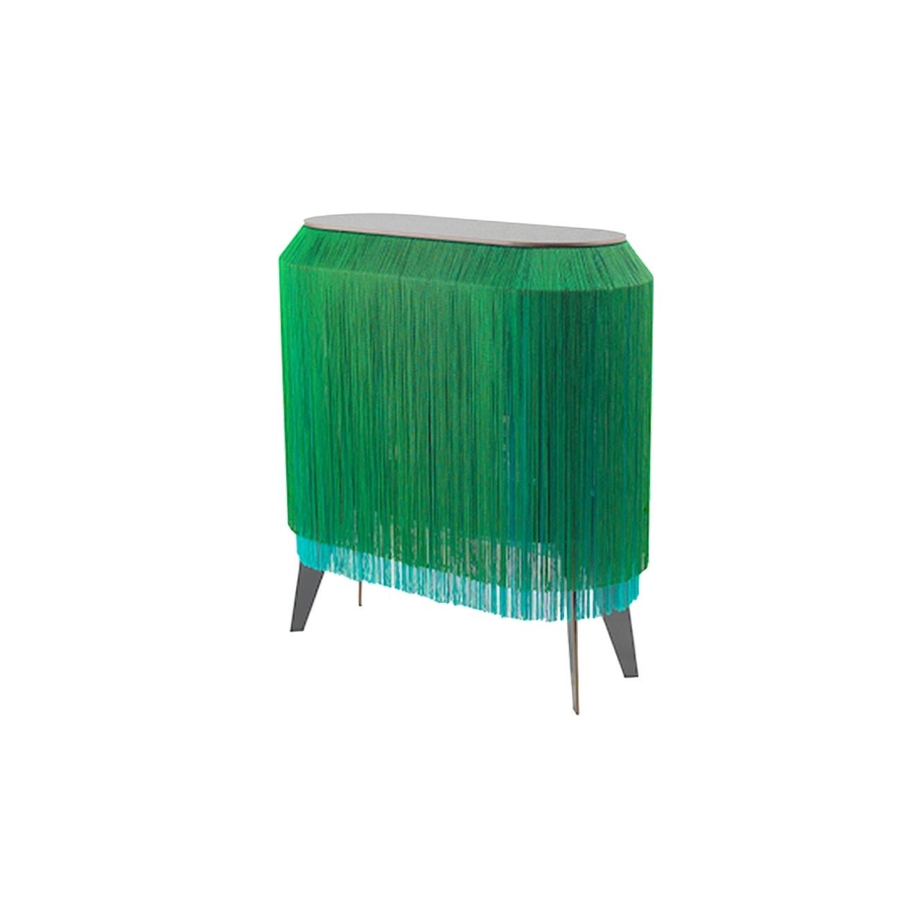 Modern Green Fringe Side Table / Nightstand, Made in France For Sale