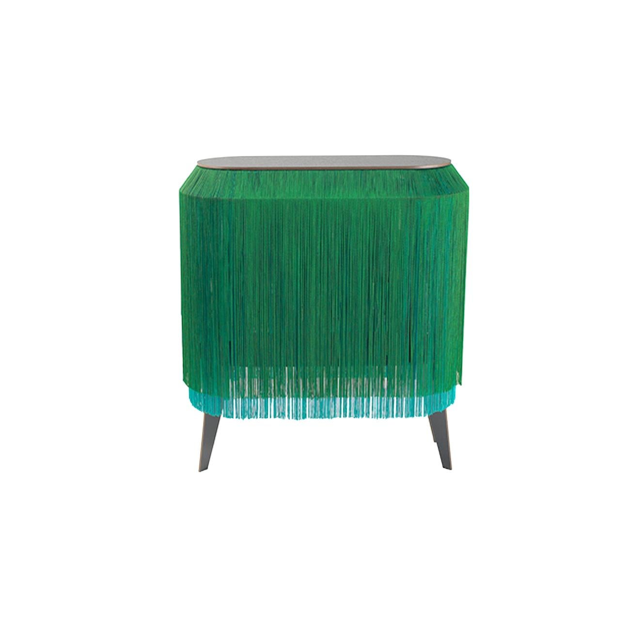French Green Fringe Side Table / Nightstand, Made in France For Sale