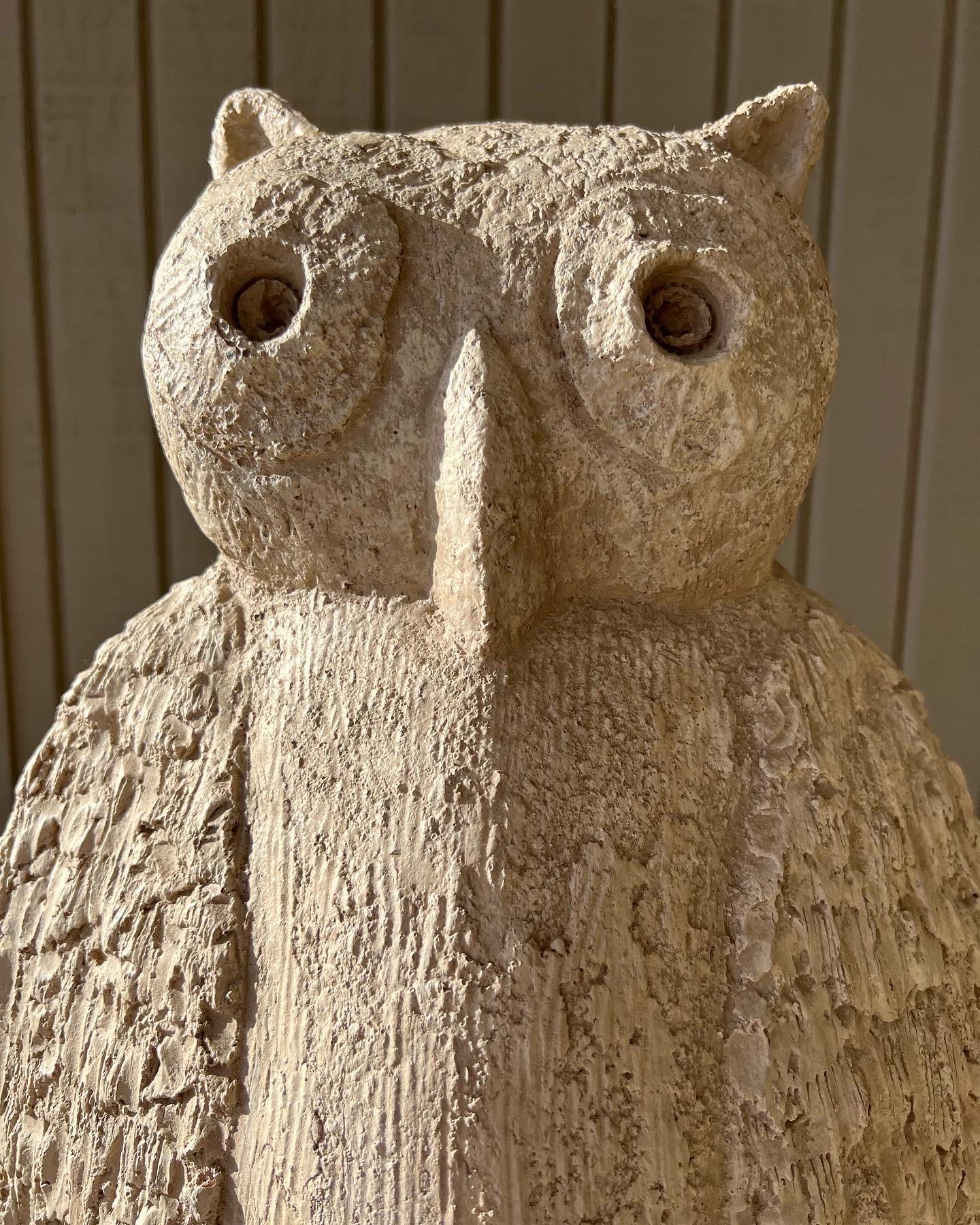 Collections ‘85 Inc. hand-painted plaster and ceramic owl. It has an interesting detailed textured surface, Sgraffito in style. The original labels are on the felt bottom. Made in Chatsworth, California. Item #PLA-6. It has the artist’s signature