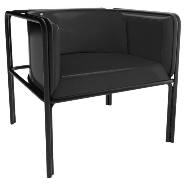 Collector AZ1 Armchair Black Leather and Black Metal by Francesco Zonca For Sale