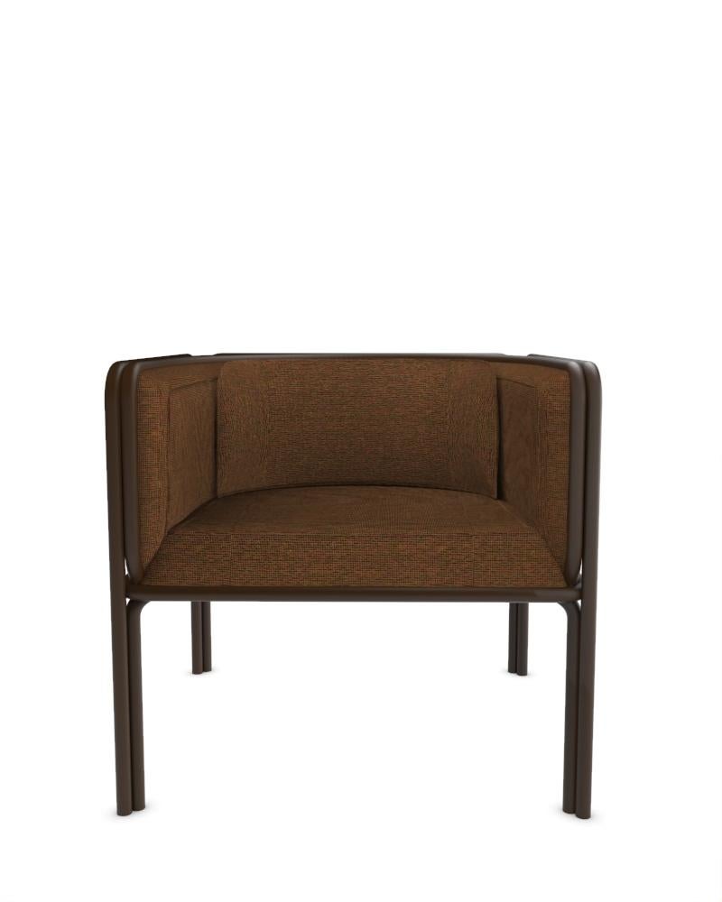 Collector AZ1 Armchair Designed by Francesco Zonca in Chocolate Fabric and Dark Brown Lacquered Metal

Introducing the AZ1 Armchair – a marriage of rugged strength and refined elegance. This unique chair, seamlessly blends the industrial allure of