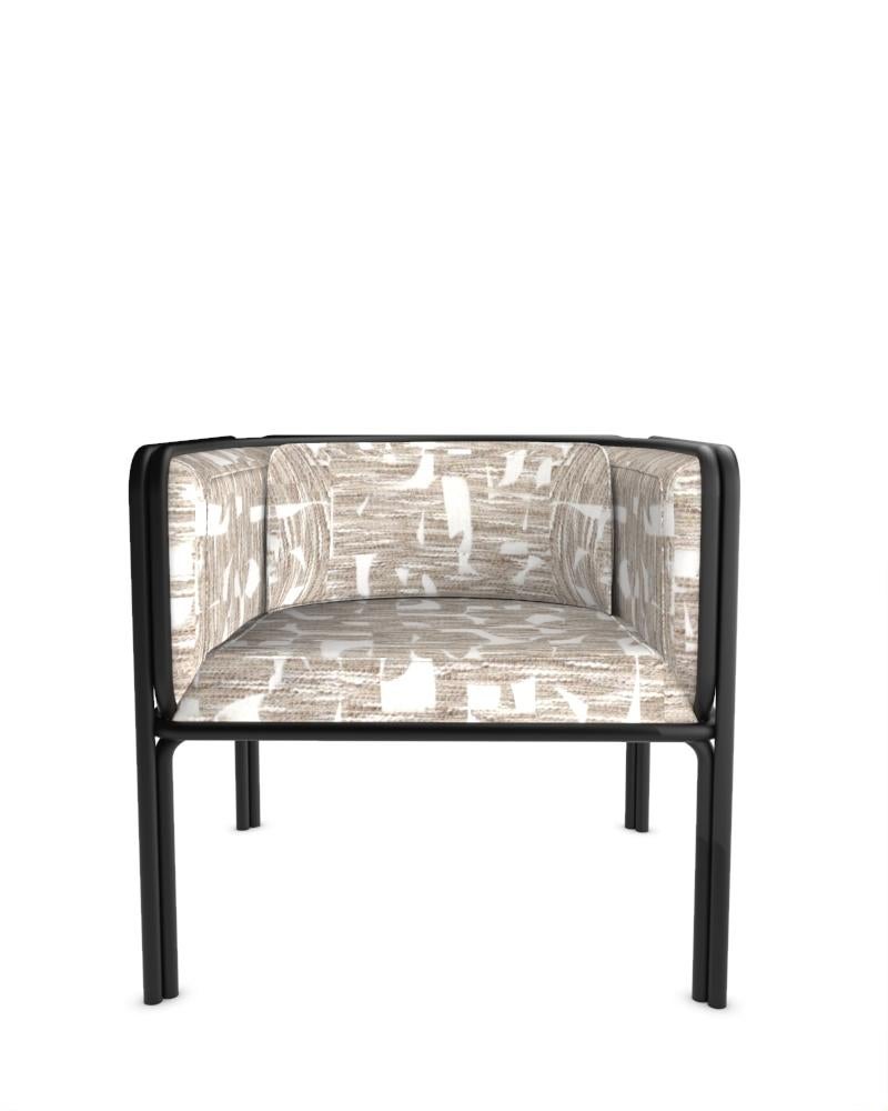 Collector AZ1 Armchair Designed by Francesco Zonca in Douce Folie Grége Fabric and Black Lacquered Metal

Introducing the AZ1 Armchair – a marriage of rugged strength and refined elegance. This unique chair, seamlessly blends the industrial allure